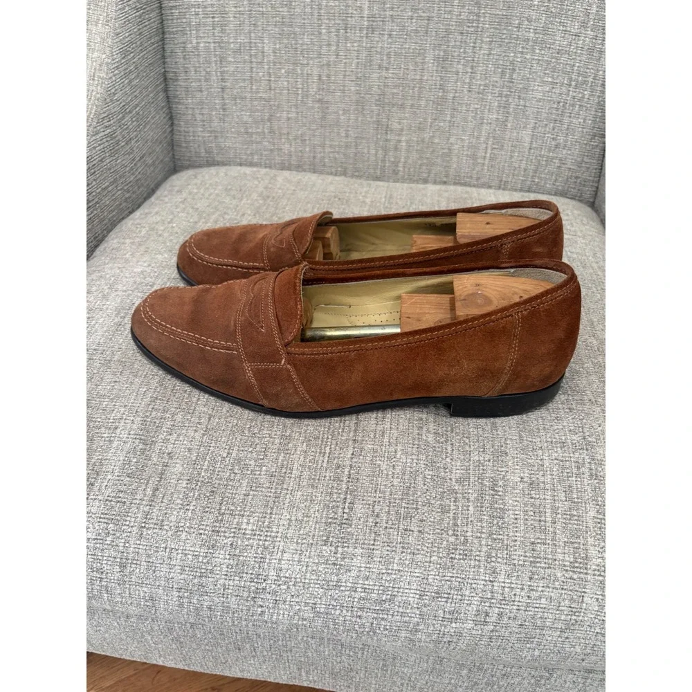 Zelli Italy Mens Brown Suede Penny Loafers Hand Crafted Leather Sole 13 M 1273